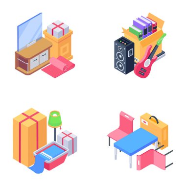 Modern Eğlence İsometric Simgeleri Sürüyor
