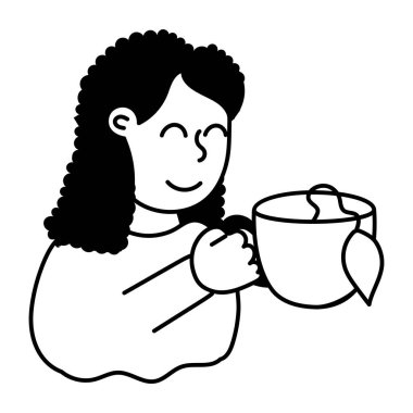 Genç kız elinde bir fincan çay tutuyor.