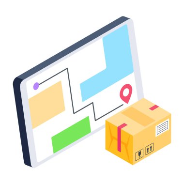 Paket vektör illüstrasyonunun haritası ile izometrik bileşim dağıtımı