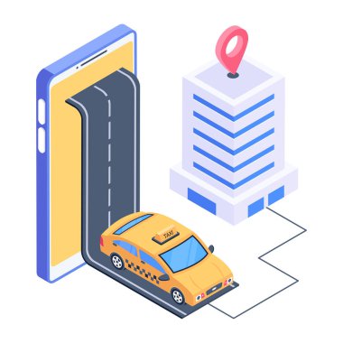 Akıllı telefon ikonlu araba. Beyaz arkaplanda izole edilmiş web tasarımı için cep telefonu olan izometrik araç servisi