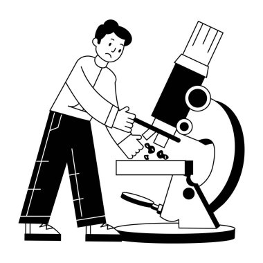 Mikroskop vektör çizimi kullanan bilim adamı