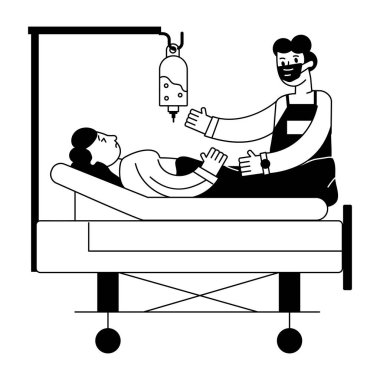 Hemşire erkek ve kadın yatakta.