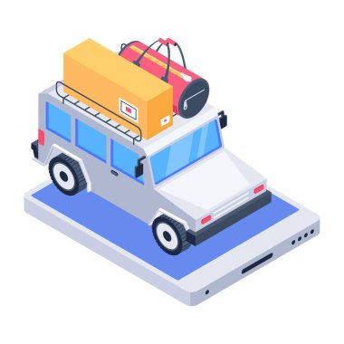 Kutuları ve karton kutuları olan izometrik teslimat arabası. vektör illüstrasyonu