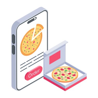 Pizza izometrik ikon vektör çizimi sırala