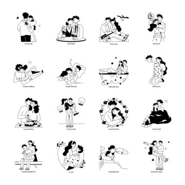 Farklı pozlarda, beyaz arka planda izole edilmiş bir grup insan.