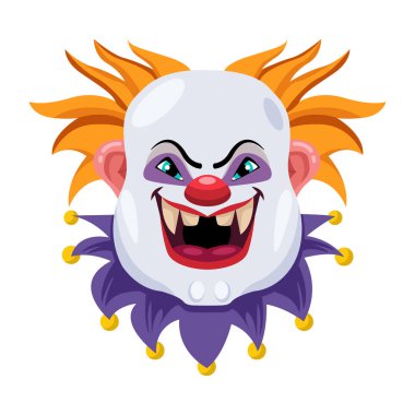 Korkunç palyaço simgesi, beyaz arka planda izole edilmiş Cadılar Bayramı için renkli illüstrasyon  