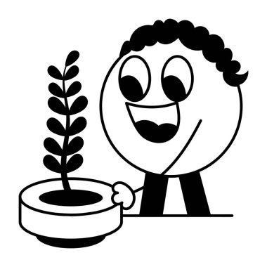 Ot vektör çiziminde bitkisi olan genç bir adam.