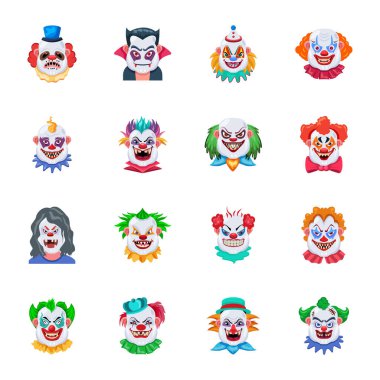 Palyaço vektörü ayarlandı Cadılar Bayramı simgeleri