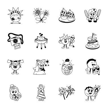 Cadılar Bayramı sembolleri ve çocuklar için elementlere sahip vektör simgeleri