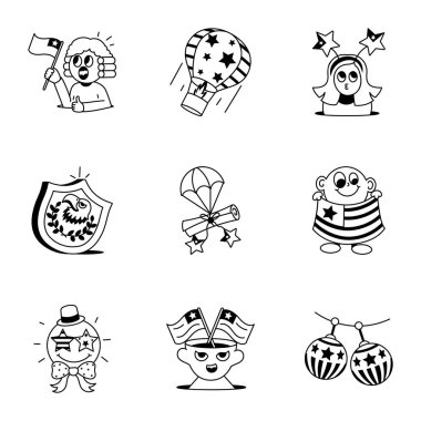 Mutlu doğum günü Icons set, anahat stili