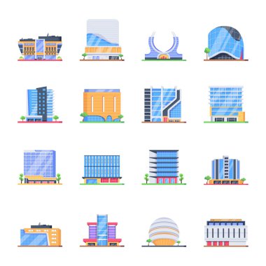 Bina simgeleri ayarlandı, düz stil