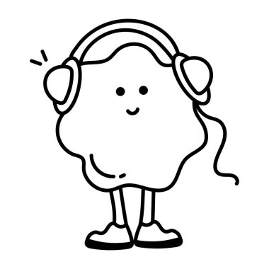 Kulaklıklı komik karalama karakteri 