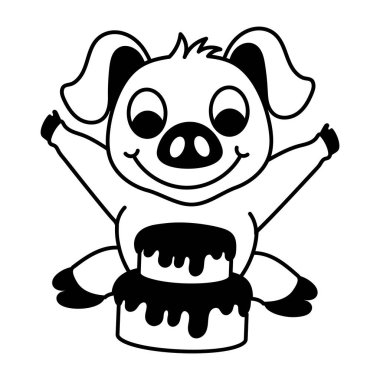 Tatlı çizgi film karakteri. Pastalı. Çocuklar için siyah-beyaz renkli. 