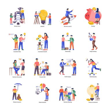 İş adamlarının renkli karakterleri, beyaz arkaplan üzerine kurulmuş vektör