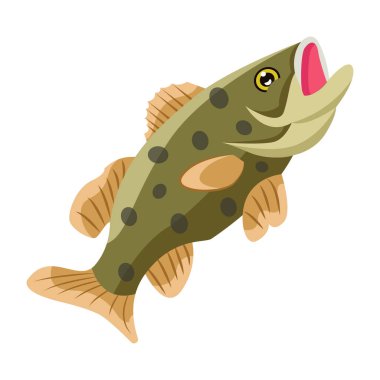 Karikatür balık karakteri, beyaz arkaplanda vektör çizimi 