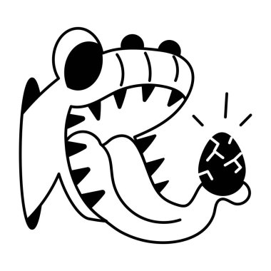 Beyaz arka planda izole edilmiş yumurta yiyen sevimli dinozor karakteri.