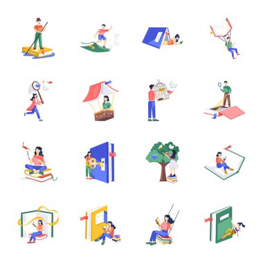 İnsanların renkli karakterleri, eğitim kavramı, beyaz arkaplan üzerine kurulmuş vektör