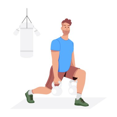 Adam spor yapıyor. düz vektör illüstrasyonu.