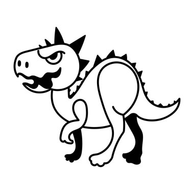 Beyaz, siyah ve beyaz vektör illüstrasyonunda izole edilmiş karikatür dinozor karakteri 