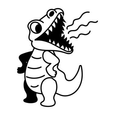 Beyaz arka planda izole edilmiş şirin dinozor karakteri çığlık atıyor.