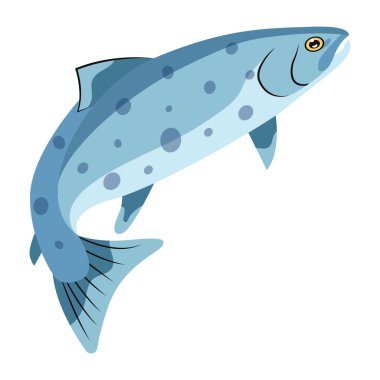 Karikatür balık karakteri, beyaz arkaplanda vektör çizimi 