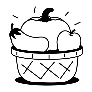 kabak, patlıcan ve elma sepette 