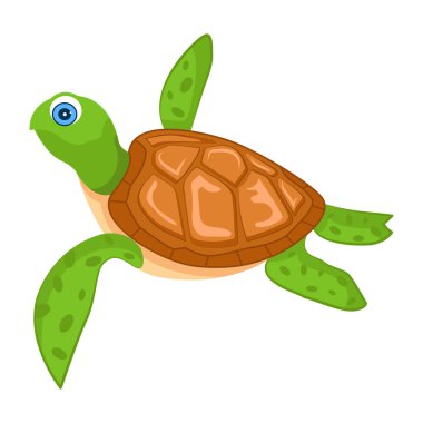 Şirin karikatür kaplumbağası, beyaz arkaplanda renkli çizimler.