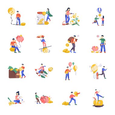 İş adamlarının renkli karakterleri, finansal konsept, beyaz arkaplan üzerine kurulmuş vektör