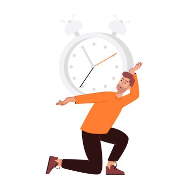 Genç adam zaman yönetimi vektör tasarımı yapıyor