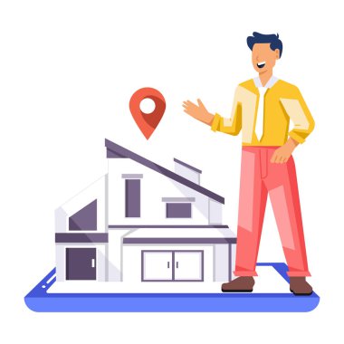 Evi olan bir adamın vektör çizimi