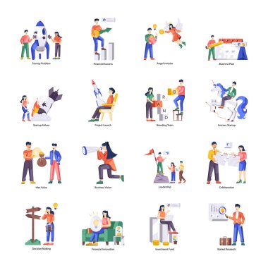 Farklı aktivitelere sahip insanların renkli karakterleri, beyaz arkaplan üzerine kurulmuş vektör 