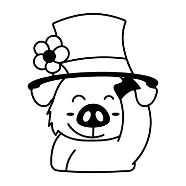 Çiçekli şirin çizgi film karakteri, çocuklar için siyah-beyaz renkli. 