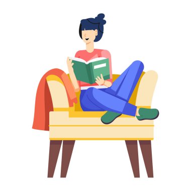 Koltukta otururken kitap okuyan genç bir kız öğrenci.