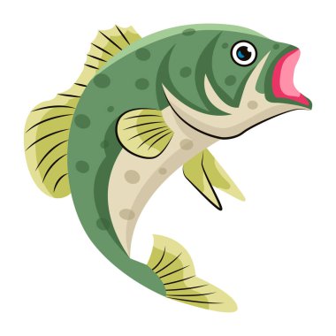 Karikatür balık karakteri, beyaz arkaplanda vektör çizimi 