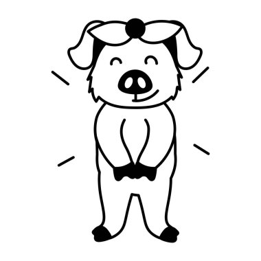 Sevimli çizgi film karakteri mutlu duruyor, çocuklar için siyah-beyaz renkli. 