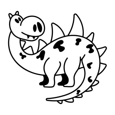 Beyaz, siyah ve beyaz vektör illüstrasyonunda izole edilmiş karikatür dinozor karakteri 