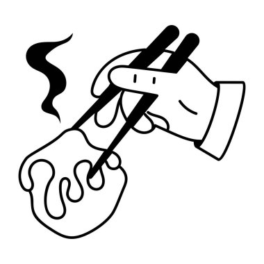 Elinde çubuklarla elinde sıcak suşi tutarken. 