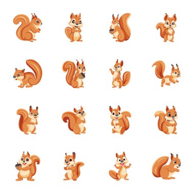 Beyaz arkaplanda izole edilmiş şirin çizgi film karakterleri, vektör illüstrasyonu  