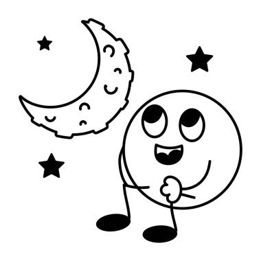 Siyah ve beyaz kawaii vektörü yarım ay