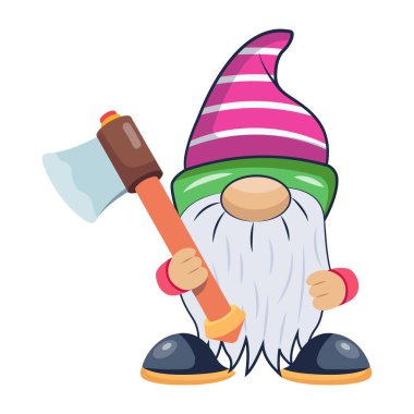 Cücelerin vektör renkli çizimi. Baltalı sevimli peri masalı karakteri