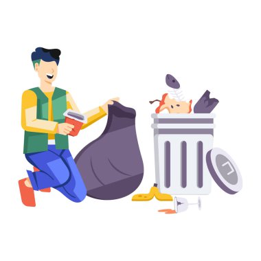 Çöp tenekesi olan kadın ve erkek..