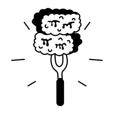 vektör, beyaz zemin üzerinde çatal olan çizgi film beyni