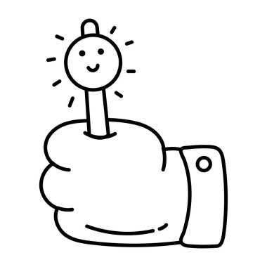 El yazısıyla çizilmiş siyah beyaz bir çizgi film eli elinde bir anahtarla