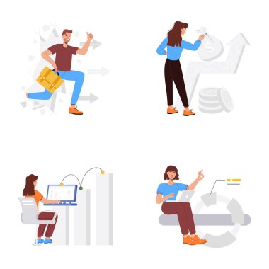 Ofis çalışanı karakterleri, renkli çizimler.  