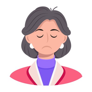 Üzgün kadın çizgi film ikonu, düz stil