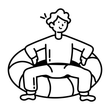 Sandalye vektör çiziminde topu olan genç adam.