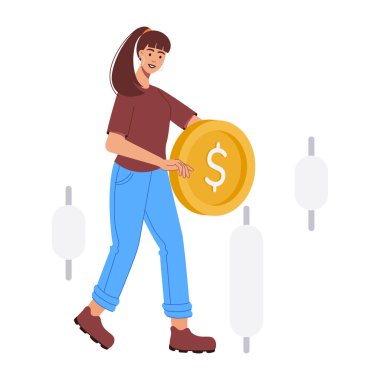 Büyük paralı genç iş kadınıyla kavramsal iş illüstrasyonu