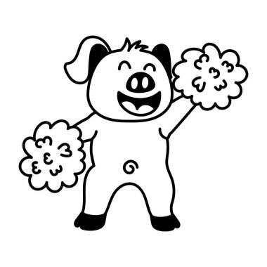 Tatlı çizgi film karakteri, çocuklar için siyah-beyaz dans. 