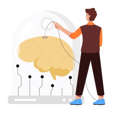 Adam beyin vektör çizimi hakkında düşünüyor.