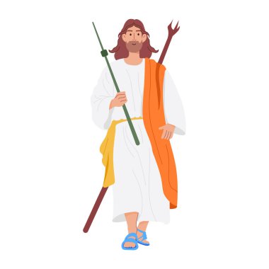 Mızraklı İsa, Beyaz Arkaplanda Renkli Çizgi Film Çizimi 